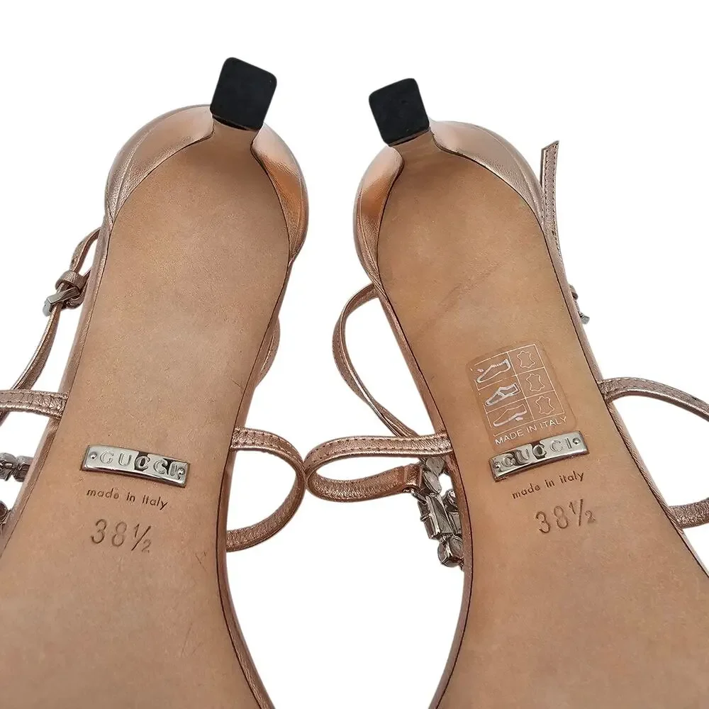 Gucci GG Crystal Stilleto High Heel Sandal Pink Rose Gold Size 38.5 US 8.5 - Picture 10 of 12
